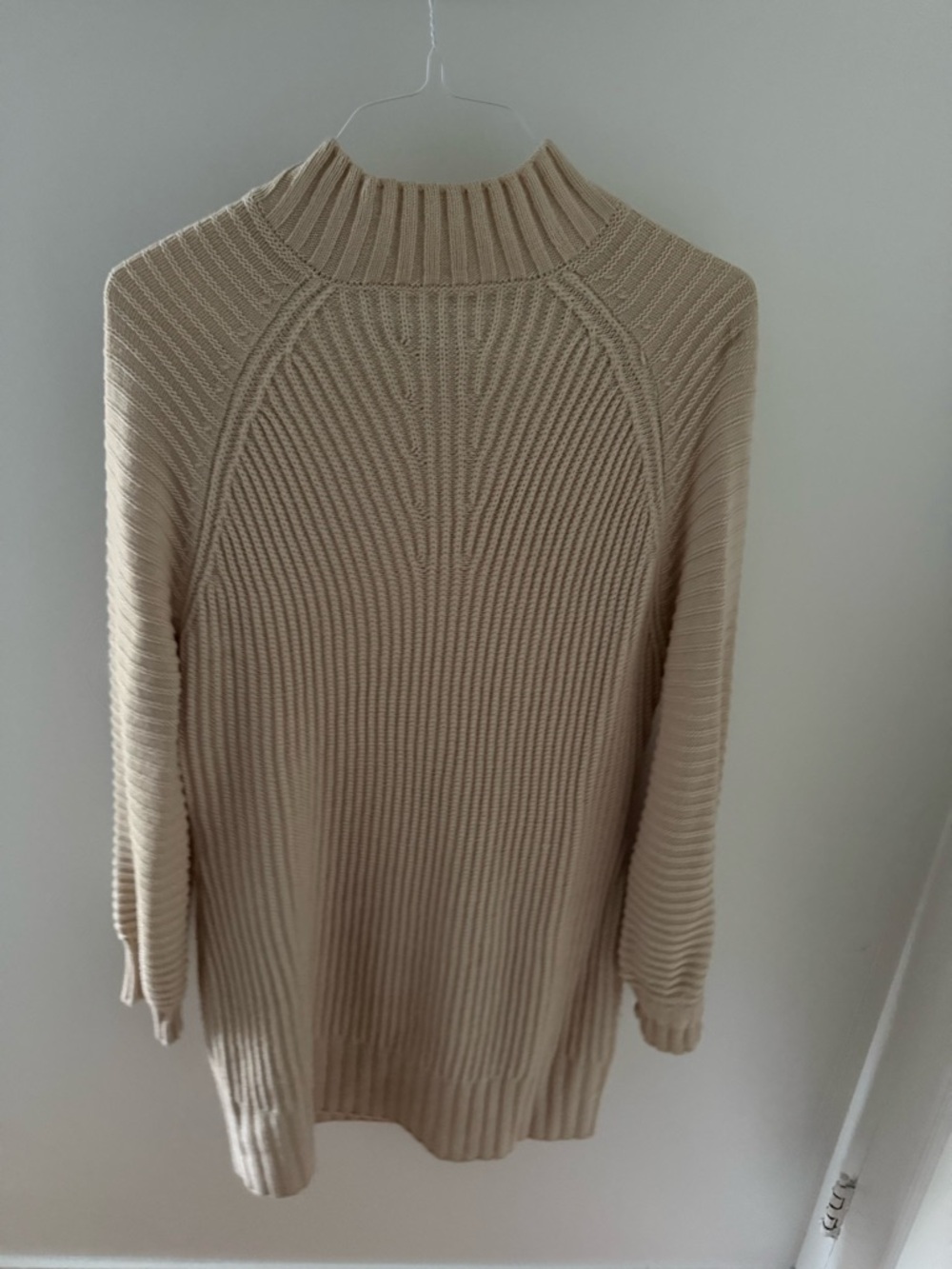 Women's Cream Ribbed Mock Neck Sweater Tunic